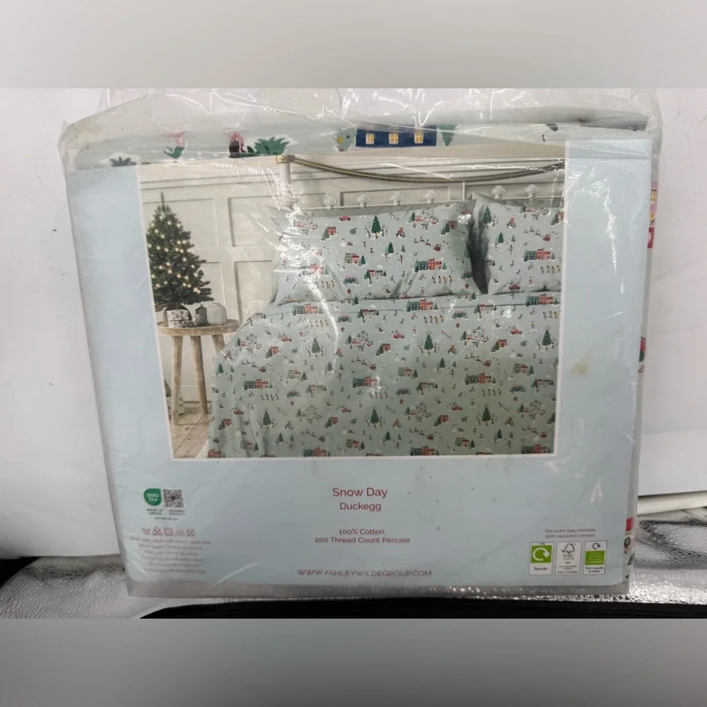 CATH KIDSTON CHRISTMAS SNOW DAY DUCKEGG COTTAGE QUEEN SHEET SET 100% COTTON,